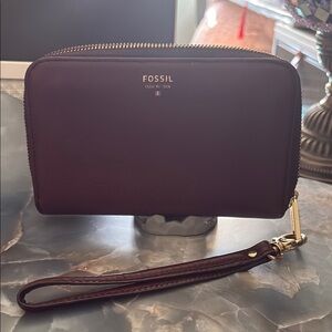 Fossil Rich Brown Leather Wristlet